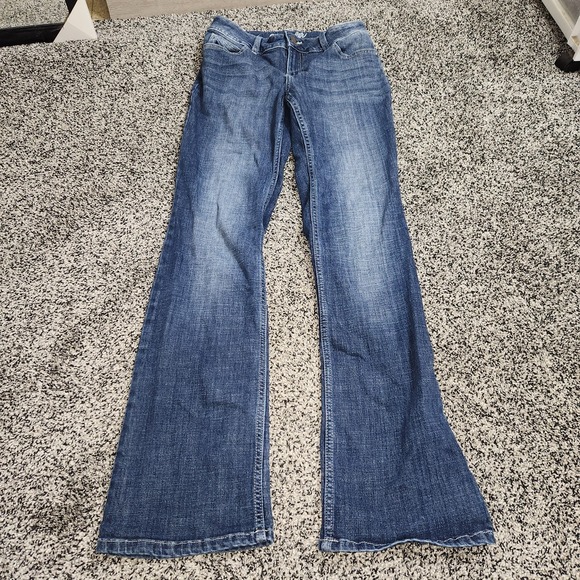 wrangler boot cut jeans women Sz 5x34 Darkwash Stretch Faded Front Western Rodeo - Picture 6 of 7